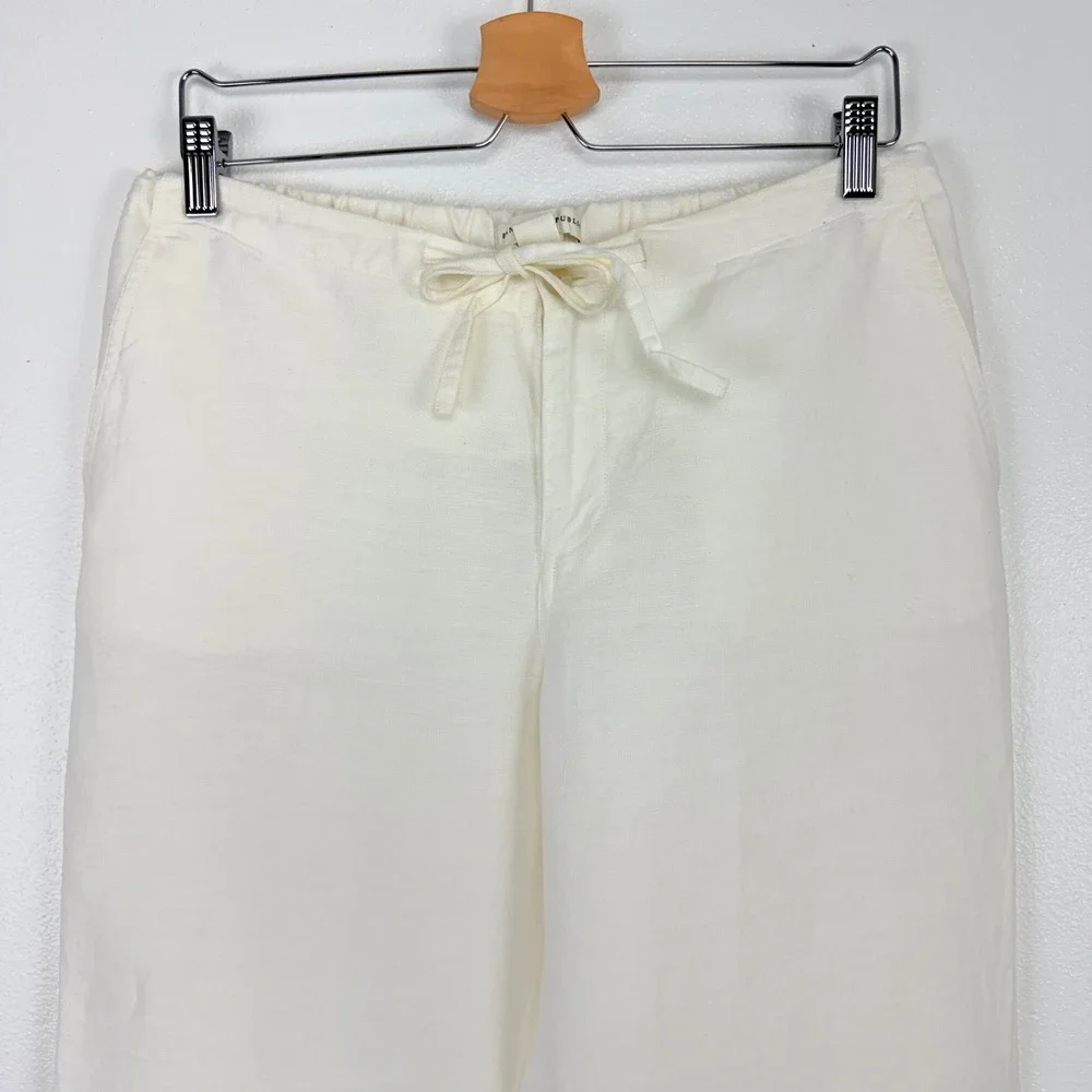 Banana Republic Linen Pants Size 8 Ivory Drawstring Cropped Tie Ankle‎ Beach